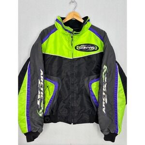 Team Arctic Cat Racing Snowmobile Full Zip Jacket Mens Black Green Zipper Pocket